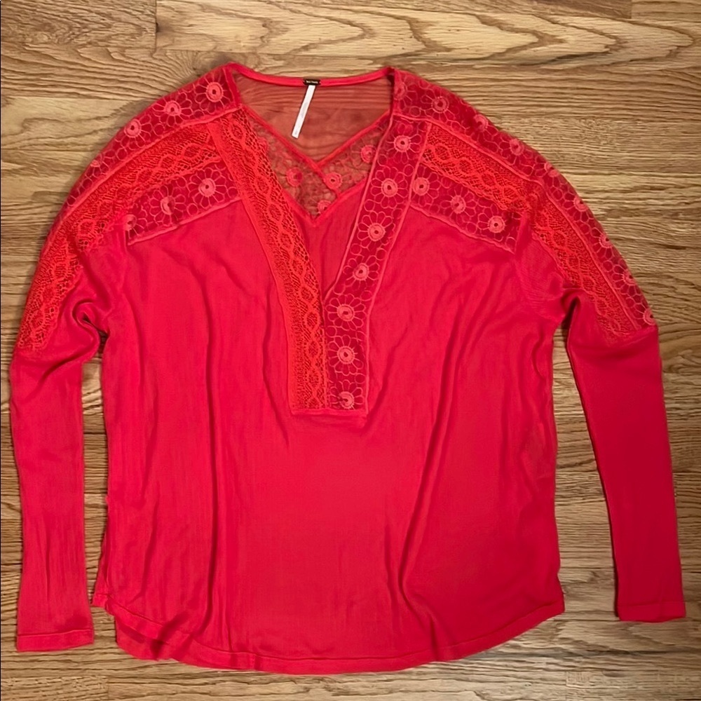 Free People Womens Lola Oversized Top Rose Crimson Red size small - Picture 6 of 10